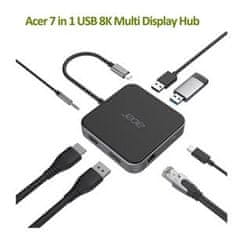 Acer 7in1 USB4 8K Multi Display hub: 1x HDMI (až 8K@30Hz), 1x Display Port (až 8K@30Hz), 1x USB-C (Data Transfer až 40Gb