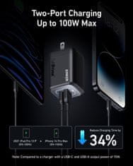 Anker Síťová nabíječka 100W, Prime GaN (3 zásuvky), USB-C x2 / USB-A