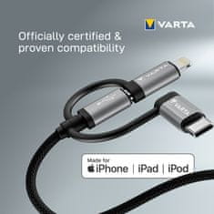 Varta kabel 3v1 USB-A - Lightning/microUSB/USB-C, 12W, 2m