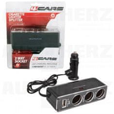 4Cars Roztrojka do zapalovače 12V / 24V - s kabelem a USB
