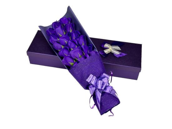 Medvídárek kytice z mýdlových růží v dárkovém boxu Barva: Fialová