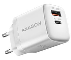 AXAGON nabíječka do sítě / ACU-PQ30W / 1x USB-C / 1x USB-A / PD3.0/QC4/PPS/AFC/Apple / 30W / bílá