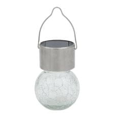 Lampa solární KOULE pr.6cm, v.9cm, 1LED, závěsná, čirá; nerez/sklo