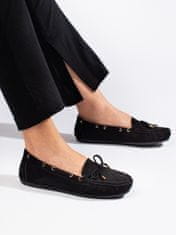 Amiatex Designové mokasíny černé dámské bez podpatku + Ponožky Gatta Calzino Strech, černé, 38