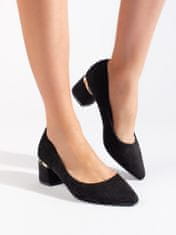 Amiatex Exkluzívní černé dámské lodičky na širokém podpatku + Ponožky Gatta Calzino Strech, černé, 41