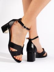 Amiatex Výborné černé dámské sandály na širokém podpatku + Ponožky Gatta Calzino Strech, černé, 36