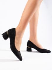 Amiatex Exkluzívní černé dámské lodičky na širokém podpatku + Ponožky Gatta Calzino Strech, černé, 41