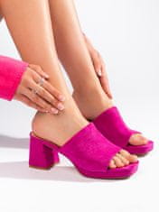 Amiatex Designové dámské růžové nazouváky na širokém podpatku + Ponožky Gatta Calzino Strech, odstíny růžové, 38