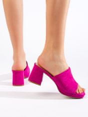 Amiatex Designové dámské růžové nazouváky na širokém podpatku + Ponožky Gatta Calzino Strech, odstíny růžové, 38