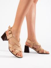 Amiatex Trendy dámské sandály hnědé na širokém podpatku, odstíny hnědé a béžové, 37
