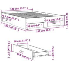 Vidaxl Rám postele se zásuvkami černý 140 x 190 cm kompozitní dřevo