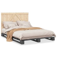 shumee Rám postele s čelem šedý 140 x 200 cm masivní borové dřevo