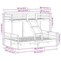 Vidaxl Patrová postel 80 x 200/140 x 200 cm voskově hnědá borové dřevo