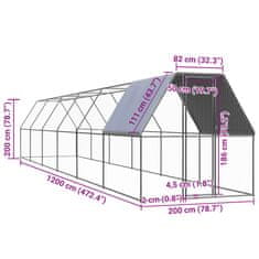 Vidaxl Venkovní klec pro kuřata 2 x 12 x 2 m pozinkovaná ocel