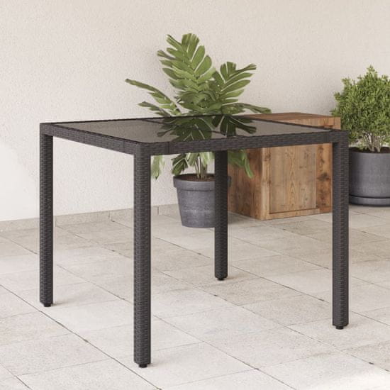 shumee Zahradní stůl se skleněnou deskou černý 90x90x75 cm polyratan
