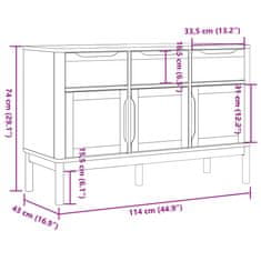 Vidaxl Příborník FLORO voskově hnědý 114 x 43 x 74 cm masivní borovice