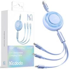 Mcdodo Mcdodo 3V1 Zatahovací Usb Kabel Usb-C Lightning Micro Usb Světle Modrý