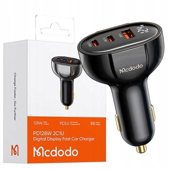 Mcdodo Mcdodo Výkonná Rychlá Nabíječka Do Auta S Měřičem 3Xusb Usb-C 128W Led