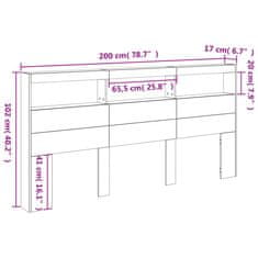 Vidaxl Čelo postele s úložným prostorem a LED bílé 200 x 17 x 102 cm