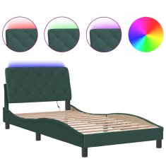 Petromila Rám postele s LED osvětlením tmavě zelený 100 x 200 cm samet