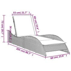 Vidaxl Zahradní lehátko s poduškou šedé 60 x 205 x 73 cm polyratan