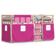 shumee Dětská patrová postel se závěsy růžová 90 x 200 cm borovice