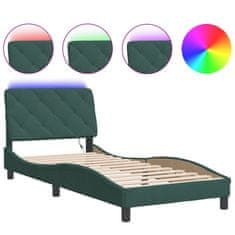 Petromila Rám postele s LED osvětlením tmavě zelený 90 x 200 cm samet