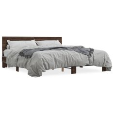 shumee Rám postele hnědý dub 200 x 200 cm kompozitní dřevo a kov