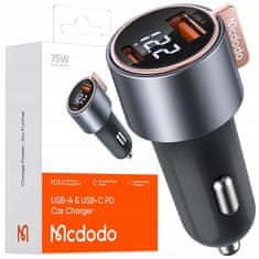 Mcdodo Mcdodo Výkonná Rychlá Nabíječka Do Auta S Měřičem 2X Usb Usb-C 75W Led