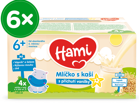 Hami mlíčko s kaší s příchutí vanilky 3x (4x250ml)