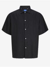 Jack&Jones ČERNÁ pánská lněná košile s krátkým rukávem Jack & Jones Faro S
