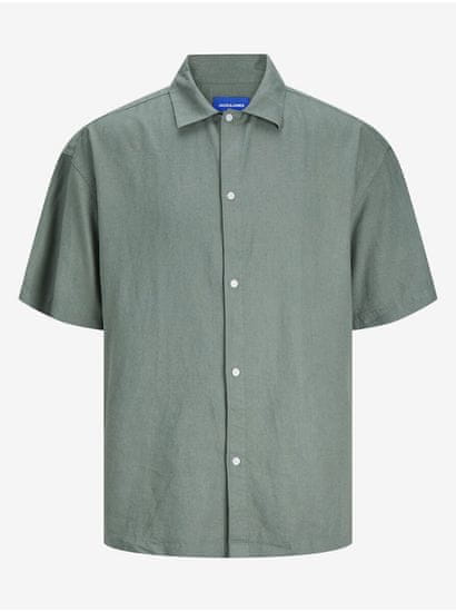 Jack&Jones Zelená pánská lněná košile s krátkým rukávem Jack & Jones Faro