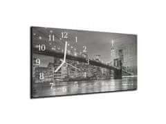 Glasdekor Nástěnné hodiny 30x60cm černo bílý Brooklyn most - Materiál: kalené sklo