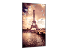 Glasdekor Nástěnné hodiny 30x60cm Eiffel věž slonová kost - Materiál: kalené sklo