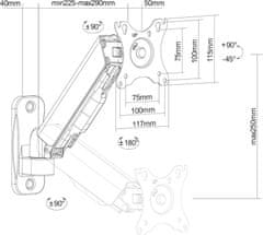 Neomounts Neomounts WL70-440BL11/Držák displeje/na stěnu/17-32"/sklopný/rotace/plynový píst/2 čepy/VESA 100X100/nosn. 9kg/černý