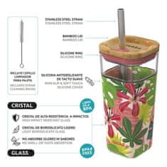 QUOKKA Liquid Cube sklenice s brčkem 540 ml, jungle flora