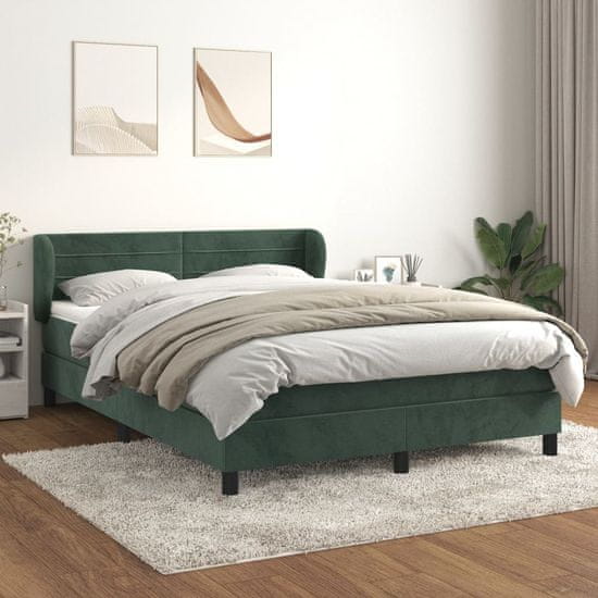 shumee vidaXL Box spring postel s matrací tmavě zelená 140x190 cm samet