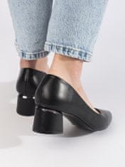 Amiatex Výborné černé lodičky dámské na širokém podpatku + Ponožky Gatta Calzino Strech, černé, 37