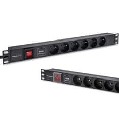 Qoltec Hliníková napájecí lišta PDU pro 19'' rack | 1U | 16A | 6xFRENCH | 1,8m