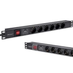 Qoltec Hliníková napájecí lišta PDU pro 19'' rack | 1U | 16A | 6xSCHUKO | 1,8m