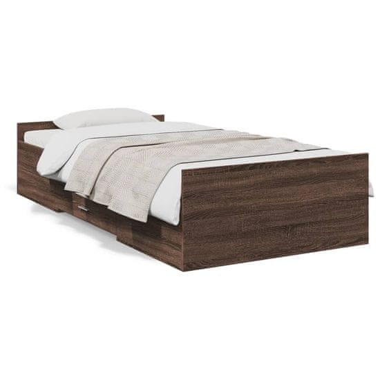 shumee Rám postele se zásuvkami hnědý dub 90 x 190 cm kompozitní dřevo