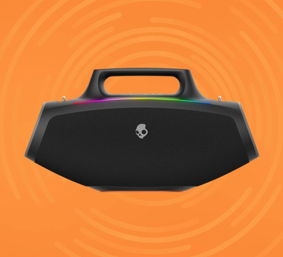  moderní bluetooth reproduktor skullcandy barrel boombox skvělý zvuk silné basy výdrž baterie 12 h madlo popruh světelná led show 