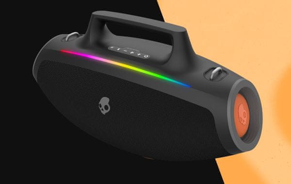  moderní bluetooth reproduktor skullcandy barrel boombox skvělý zvuk silné basy výdrž baterie 12 h madlo popruh světelná led show 