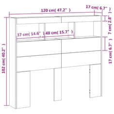 Vidaxl Čelo postele s úložným prostorem a LED hnědý dub 120x17x102 cm