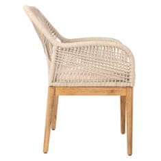 MCW Zahradní židle H56b, křeslo venkovní židle područka, odolné proti povětrnostním vlivům proutí Lano dřevo akácie ~ béžová polštář krémově bílá