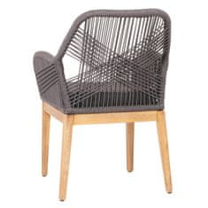 MCW Zahradní židle H56b, křeslo venkovní židle područky, odolné proti povětrnostním vlivům proutí Rope wood acacia ~ šedá polštář antracitová