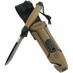 Ganzo Knife G8012V2-DY nůž do přírody 11,3 cm, černo-hnědá, ABS, guma, plastové pouzdro, křesadlo