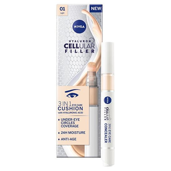 Nivea Tónovací oční krém v houbičce 3v1 Hyaluron Cellular Filler (3 in 1 Eye Care Concealer) 4 ml