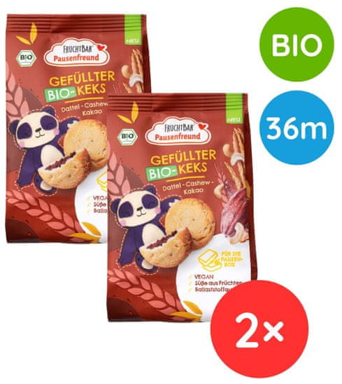 FruchtBar BIO Plněné sušenky kešu, datle, kakao 2 x 120 g