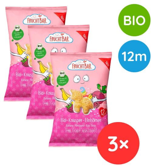 FruchtBar BIO Křupky Jednorožec - Kukuřice, banán, malina a řepa 3 x 30 g